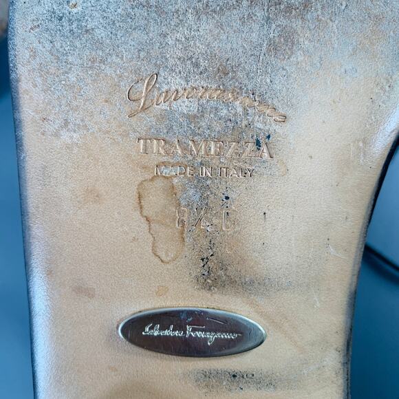 SALVATORE FERRAGAMO Size 8.5 Black Leather Perforated Lace-Up Shoes - Picture 9 of 10